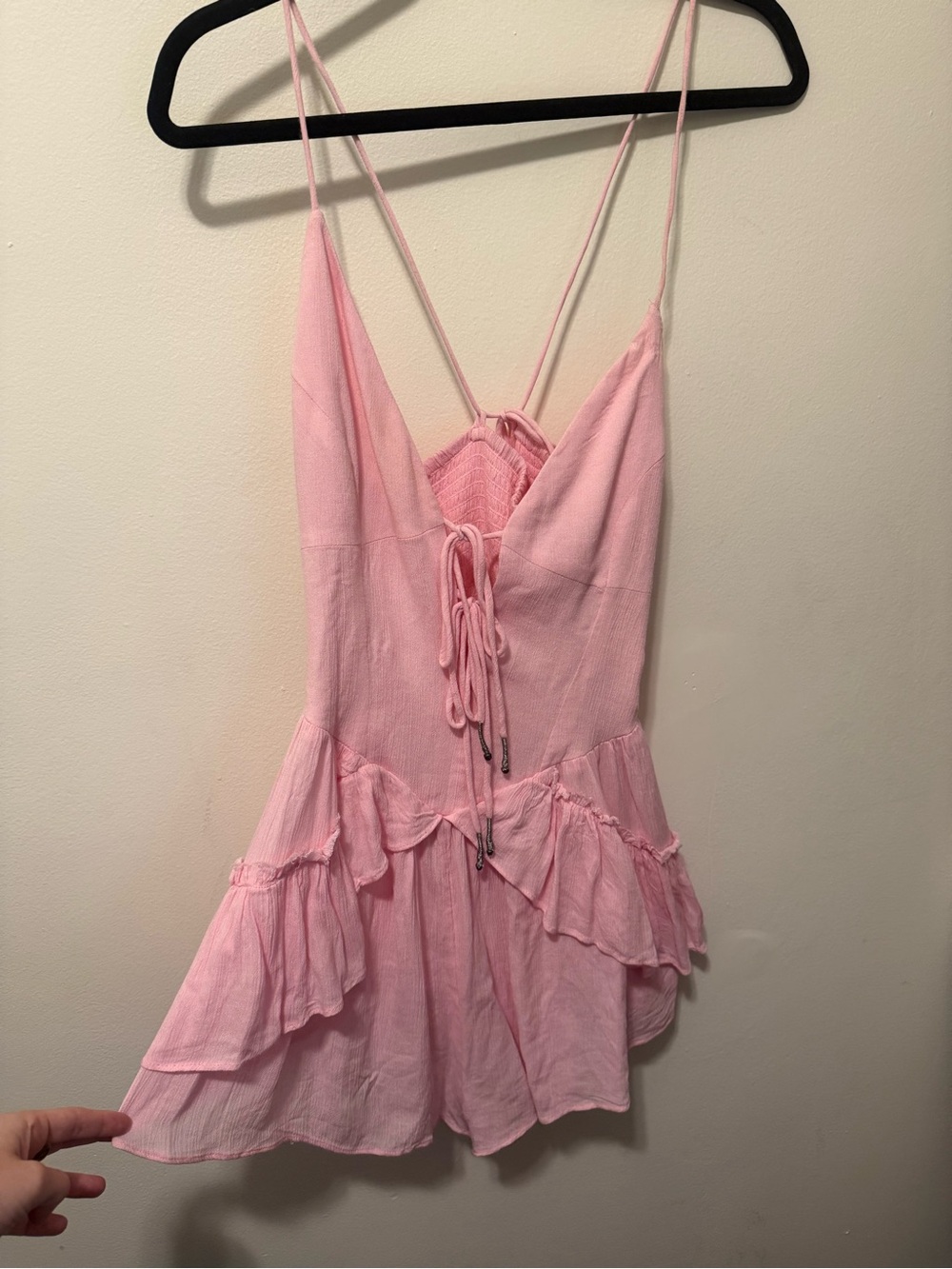 Free People Pink Ruffle Cami Romper